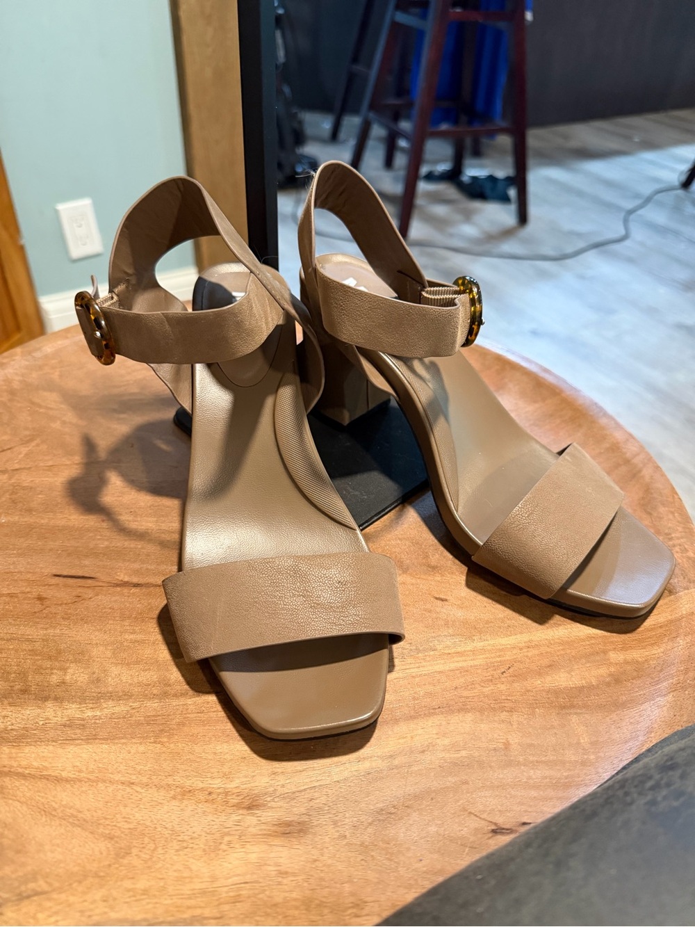 MIA Tan Block Heel Sandals with Buckle Ankle Strap